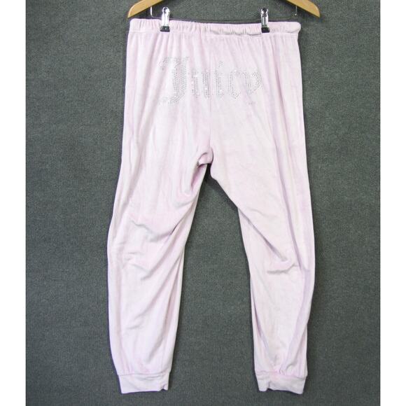 Juicy Couture Velour Joggers Womens Large Pants Rhinestone Retro Vibes Baby Pink - Picture 1 of 11